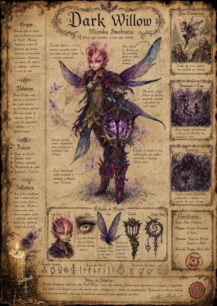 Codex page for Dark Willow, Mireska Sunbreeze, fairy witch of Revtel